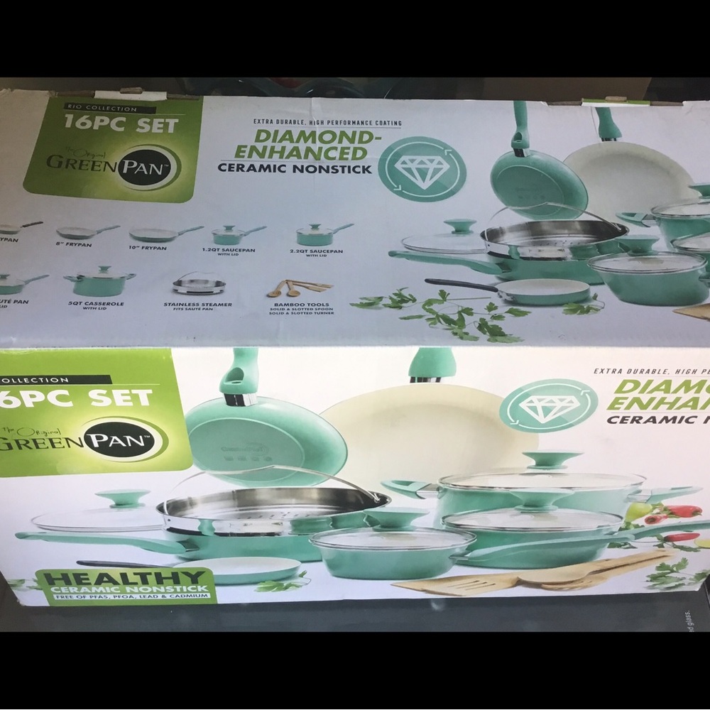 Greenpan Rio 16pc Ceramic Nonstick Cookware Set, Turquoise - Picture 5 of 6